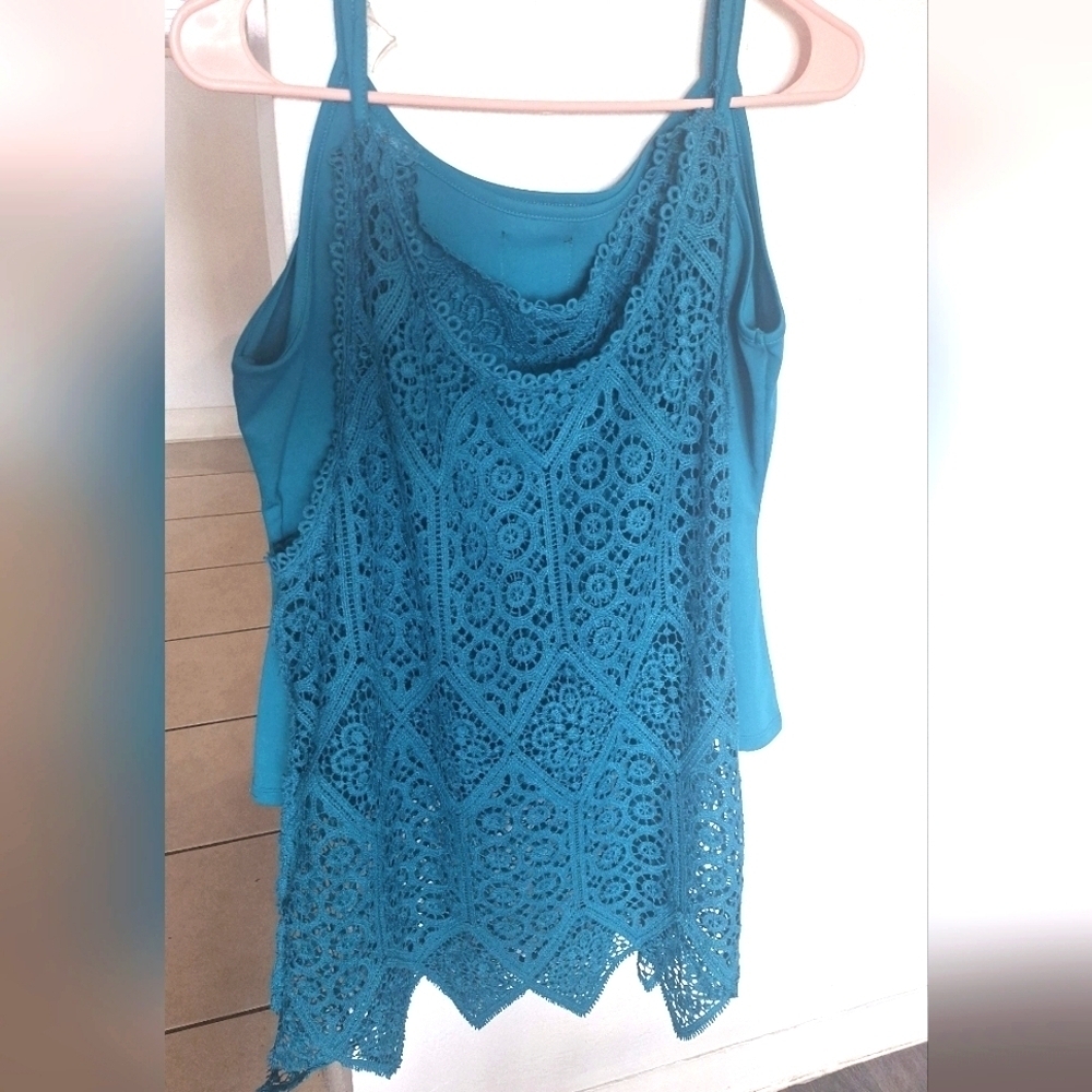 Simply Styled Pullover Sleeveless Green Crochet Women's Top Size L - Picture 5 of 9